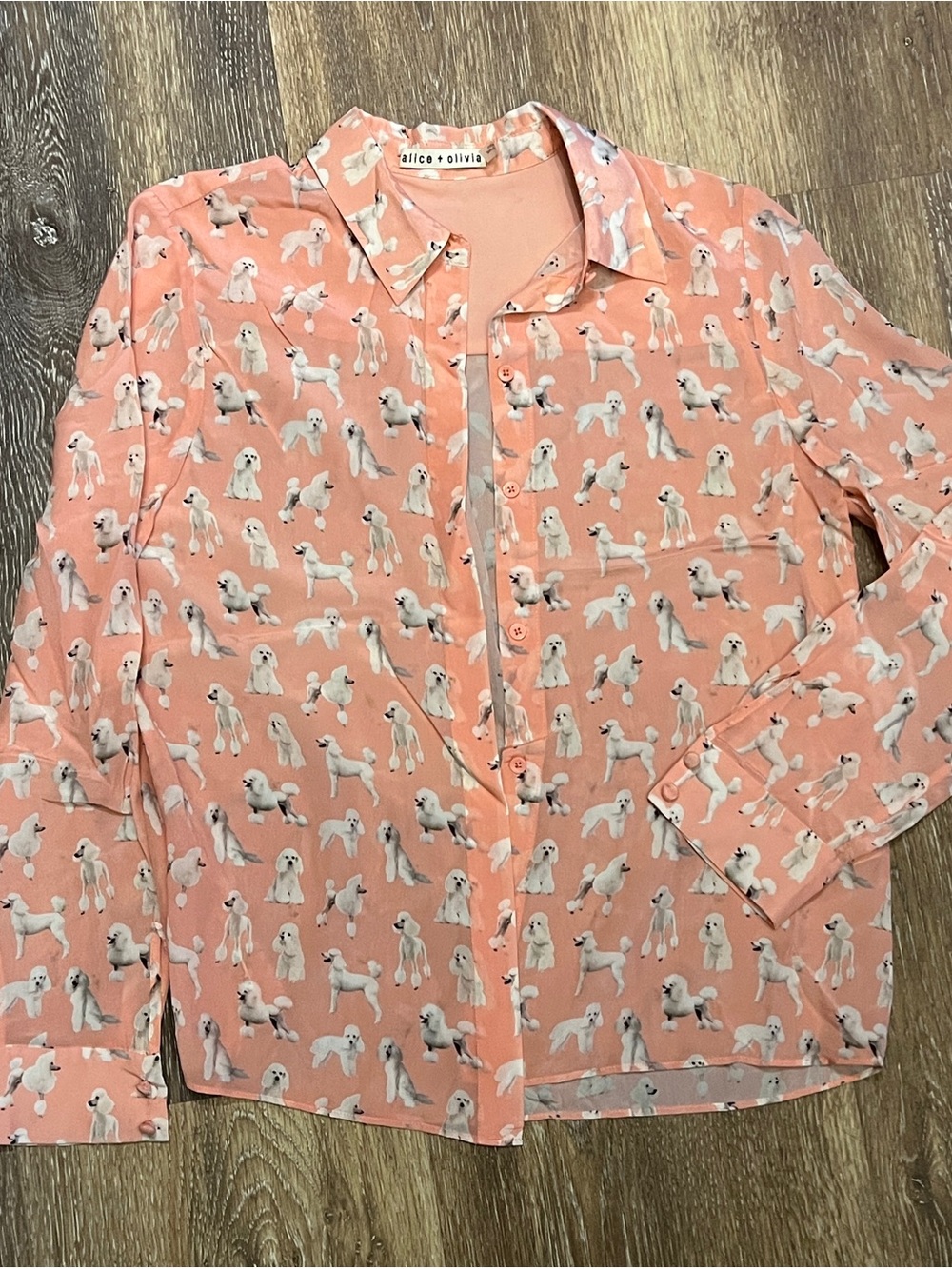 Alice + Olivia Coral Pink Dog-Print Button-Down Blouse